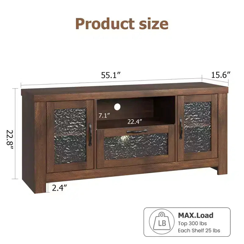 Mueble de TV estilo rústico para televisores de 55 pulgadas, centro de entretenimiento con puerta acrílica y estantes ajustables, aparador con almacenamiento para sala de estar