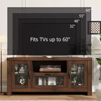 Mueble de TV estilo rústico para televisores de 55 pulgadas, centro de entretenimiento con puerta acrílica y estantes ajustables, aparador con almacenamiento para sala de estar