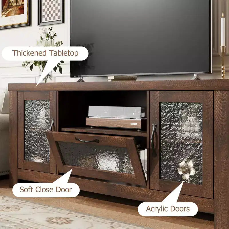 Mueble de TV estilo rústico para televisores de 55 pulgadas, centro de entretenimiento con puerta acrílica y estantes ajustables, aparador con almacenamiento para sala de estar