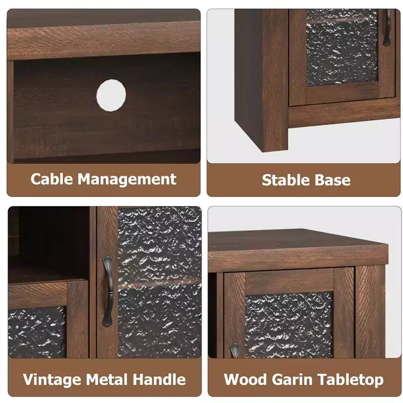 Mueble de TV estilo rústico para televisores de 55 pulgadas, centro de entretenimiento con puerta acrílica y estantes ajustables, aparador con almacenamiento para sala de estar