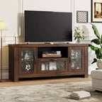 Mueble de TV estilo rústico para televisores de 55 pulgadas, centro de entretenimiento con puerta acrílica y estantes ajustables, aparador con almacenamiento para sala de estar