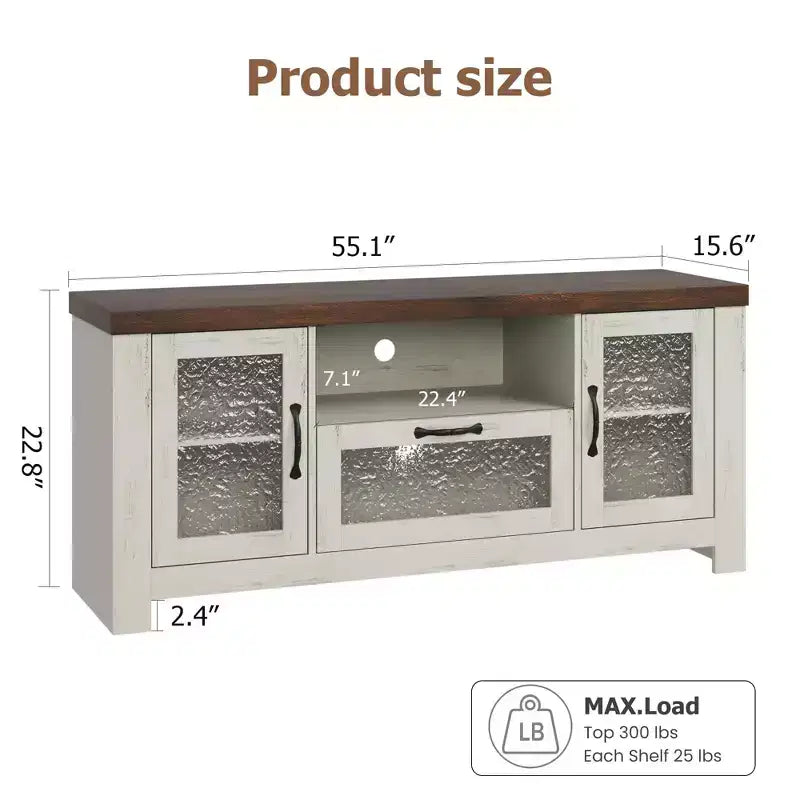 Mueble de TV estilo rústico para televisores de 55 pulgadas, centro de entretenimiento con puerta acrílica y estantes ajustables, aparador con almacenamiento para sala de estar