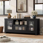 Mueble de TV estilo rústico para televisores de 55 pulgadas, centro de entretenimiento con puerta acrílica y estantes ajustables, aparador con almacenamiento para sala de estar
