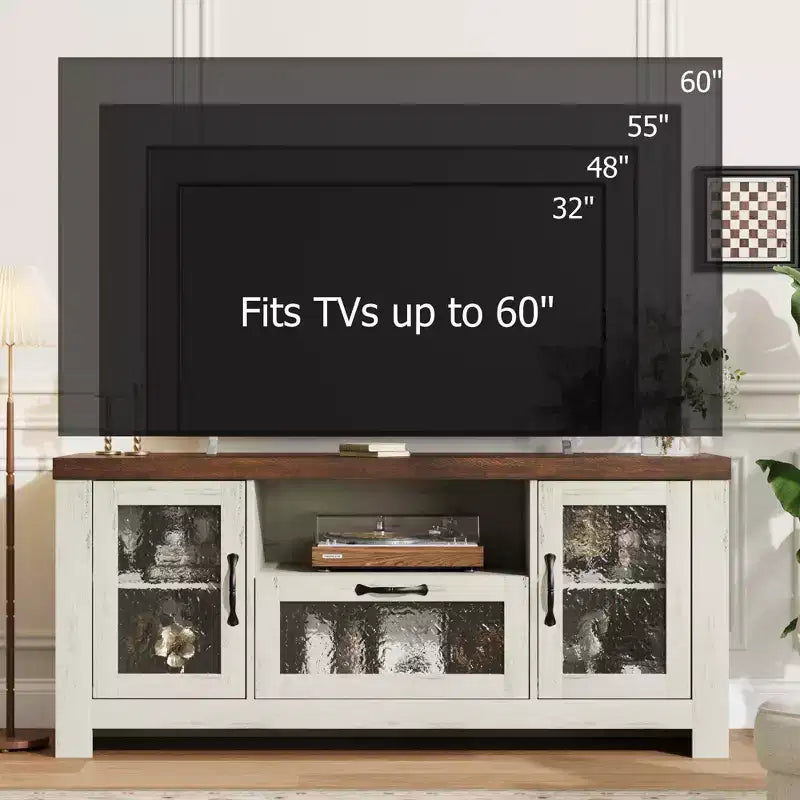 Mueble de TV estilo rústico para televisores de 55 pulgadas, centro de entretenimiento con puerta acrílica y estantes ajustables, aparador con almacenamiento para sala de estar