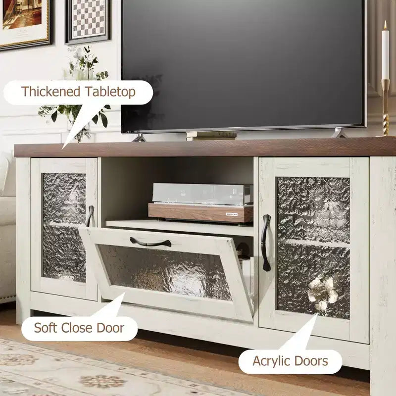 Mueble de TV estilo rústico para televisores de 55 pulgadas, centro de entretenimiento con puerta acrílica y estantes ajustables, aparador con almacenamiento para sala de estar