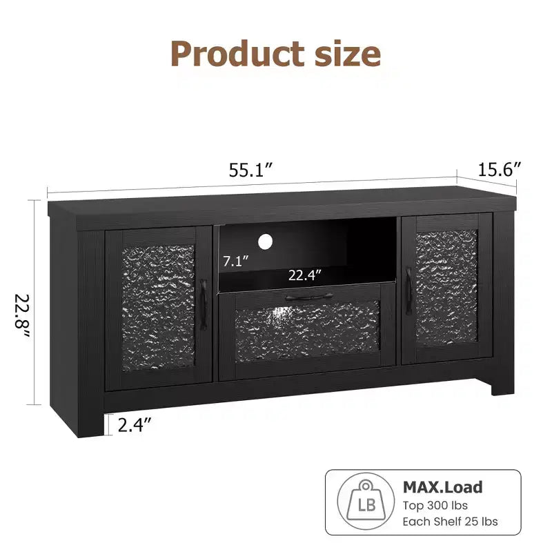 Mueble de TV estilo rústico para televisores de 55 pulgadas, centro de entretenimiento con puerta acrílica y estantes ajustables, aparador con almacenamiento para sala de estar