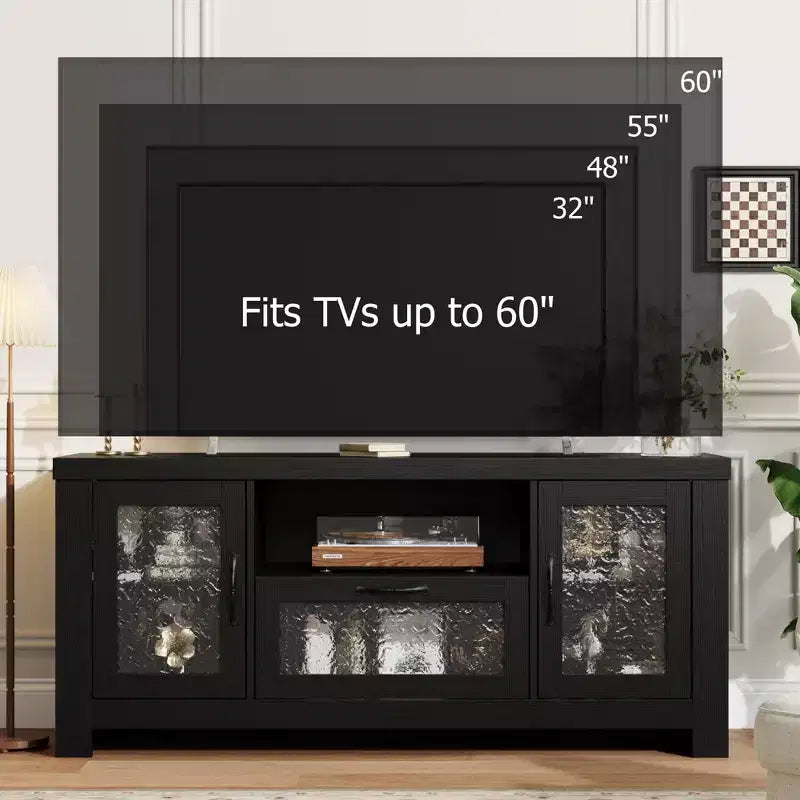 Mueble de TV estilo rústico para televisores de 55 pulgadas, centro de entretenimiento con puerta acrílica y estantes ajustables, aparador con almacenamiento para sala de estar