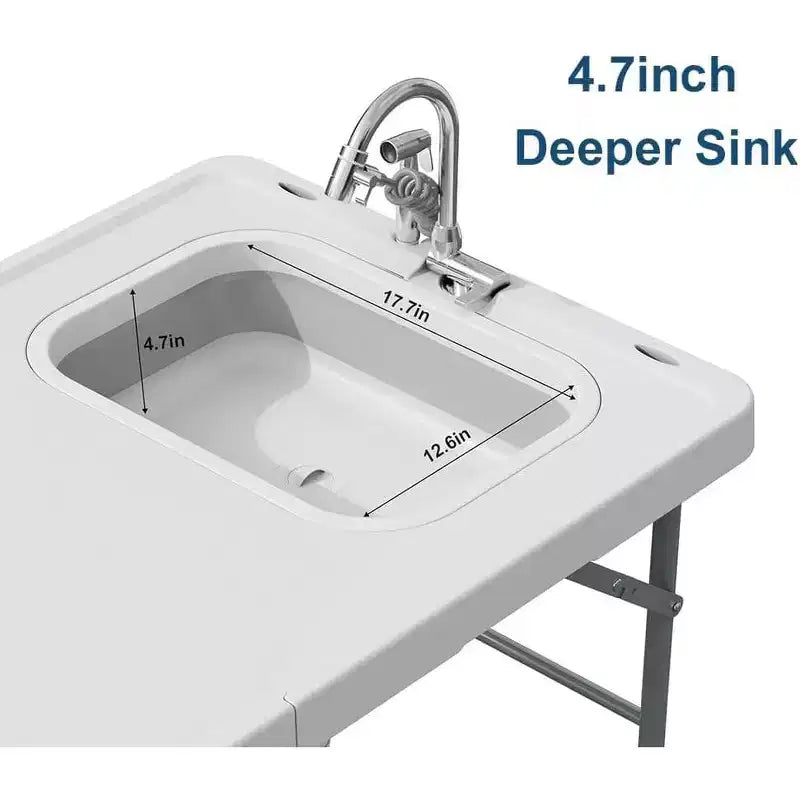 Mesa plegable para limpieza de pescado con fregadero y conexión para manguera, mesa portátil de 50 para camping al aire libre para pesca, caza, vehículos recreativos, patio trasero