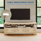 Mueble de TV Moderno de Mediados de Siglo de 70" para TV de 85" - Cajón Tallado con Tiradores de Cristal, Gestión de Cables, Capacidad de 220 libras, Centro de Medios de Madera MDF
