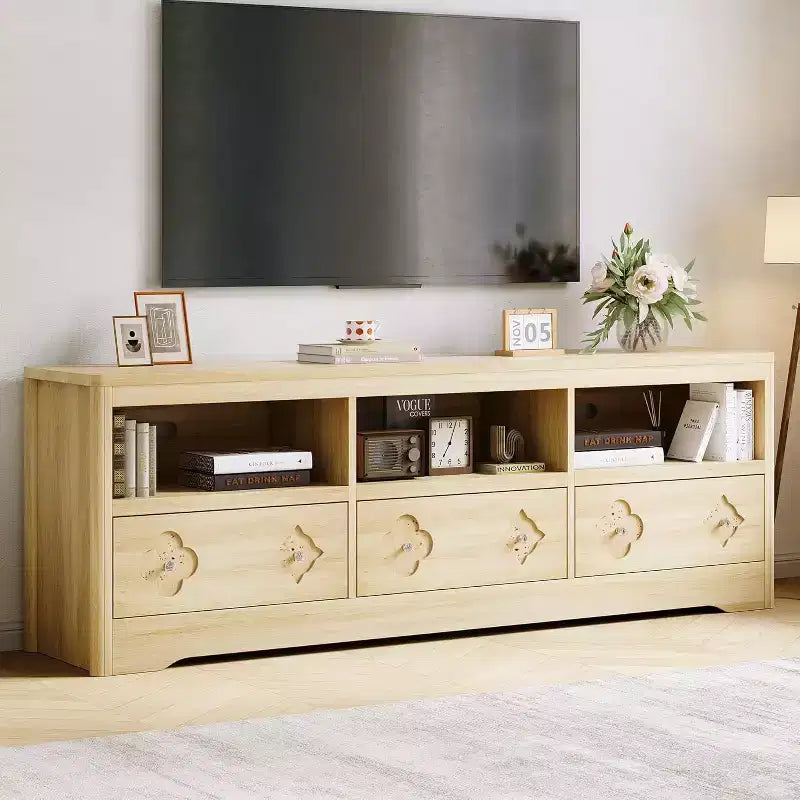 Mueble de TV Moderno de Mediados de Siglo de 70" para TV de 85" - Cajón Tallado con Tiradores de Cristal, Gestión de Cables, Capacidad de 220 libras, Centro de Medios de Madera MDF