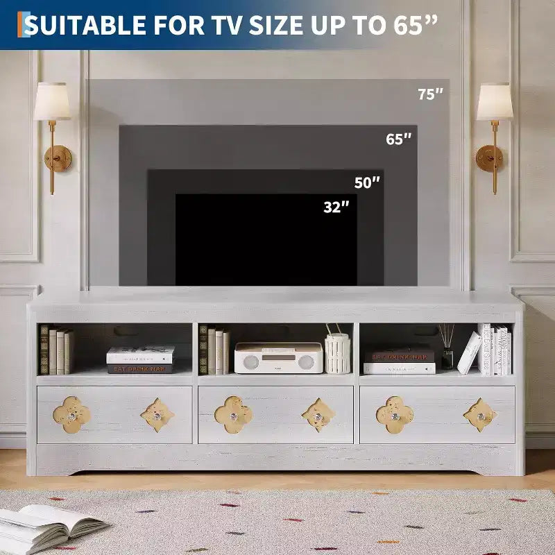 Mueble de TV Moderno de Mediados de Siglo de 70" para TV de 85" - Cajón Tallado con Tiradores de Cristal, Gestión de Cables, Capacidad de 220 libras, Centro de Medios de Madera MDF