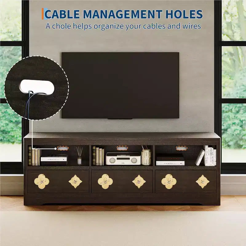 Mueble de TV Moderno de Mediados de Siglo de 70" para TV de 85" - Cajón Tallado con Tiradores de Cristal, Gestión de Cables, Capacidad de 220 libras, Centro de Medios de Madera MDF