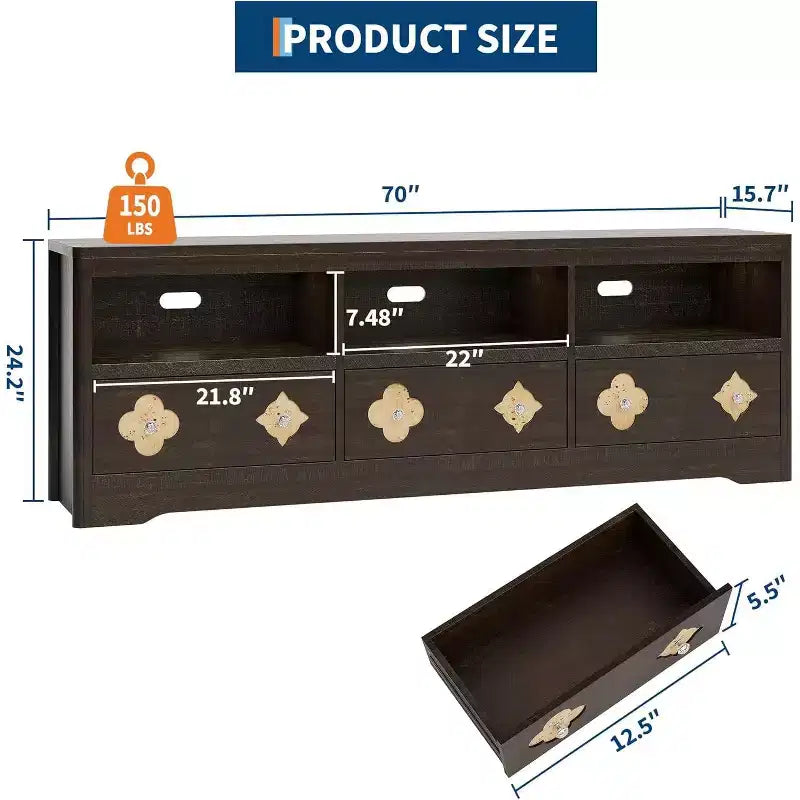 Mueble de TV Moderno de Mediados de Siglo de 70" para TV de 85" - Cajón Tallado con Tiradores de Cristal, Gestión de Cables, Capacidad de 220 libras, Centro de Medios de Madera MDF