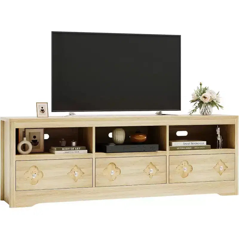 Mueble de TV Moderno de Mediados de Siglo de 70" para TV de 85" - Cajón Tallado con Tiradores de Cristal, Gestión de Cables, Capacidad de 220 libras, Centro de Medios de Madera MDF