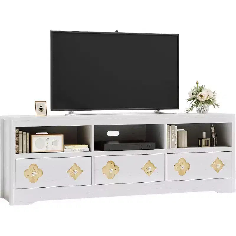 Mueble de TV Moderno de Mediados de Siglo de 70" para TV de 85" - Cajón Tallado con Tiradores de Cristal, Gestión de Cables, Capacidad de 220 libras, Centro de Medios de Madera MDF