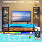 Muebles de TV para Sala de Estar, Mueble de TV LED con Estanterías, Centro de Entretenimiento Estilo Rústico para Televisores de 65 pulgadas, Gabinete de TV para Sala de Estar
