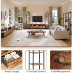 Muebles de TV para Sala de Estar, Mueble de TV LED con Estanterías, Centro de Entretenimiento Estilo Rústico para Televisores de 65 pulgadas, Gabinete de TV para Sala de Estar