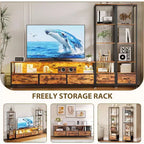 Muebles de TV para Sala de Estar, Mueble de TV LED con Estanterías, Centro de Entretenimiento Estilo Rústico para Televisores de 65 pulgadas, Gabinete de TV para Sala de Estar