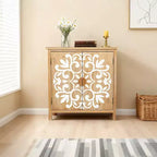 MAYEERTY Ruatic Wooden Accent Cabinet with Floral Carved Doors 2 Door Storage Cabinet for Living Room