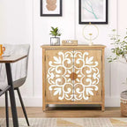 Gabinete rústico de madera con puertas talladas con motivos florales, gabinete de almacenamiento de 2 puertas para sala de estar