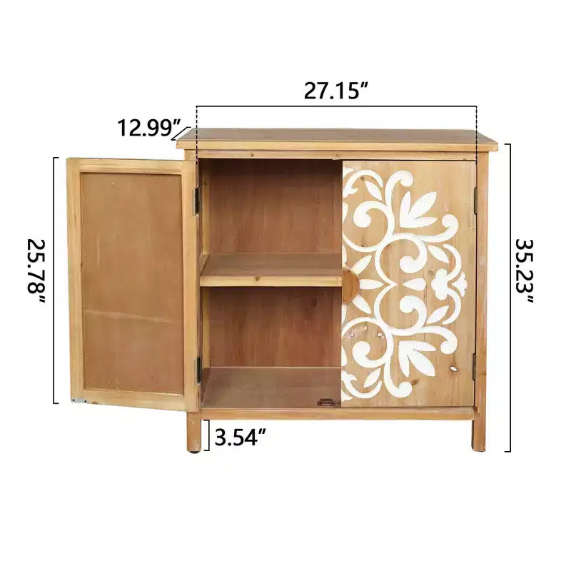 Gabinete rústico de madera con puertas talladas con motivos florales, gabinete de almacenamiento de 2 puertas para sala de estar