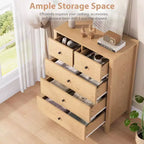 Cómoda de madera de 5 cajones con acabado natural, arcón de almacenamiento moderno para dormitorio, cuarto de bebé y pasillo