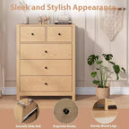 Cómoda de madera de 5 cajones con acabado natural, arcón de almacenamiento moderno para dormitorio, cuarto de bebé y pasillo
