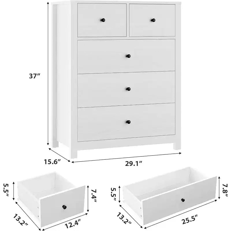 Cómoda de madera de 5 cajones con acabado natural, arcón de almacenamiento moderno para dormitorio, cuarto de bebé y pasillo