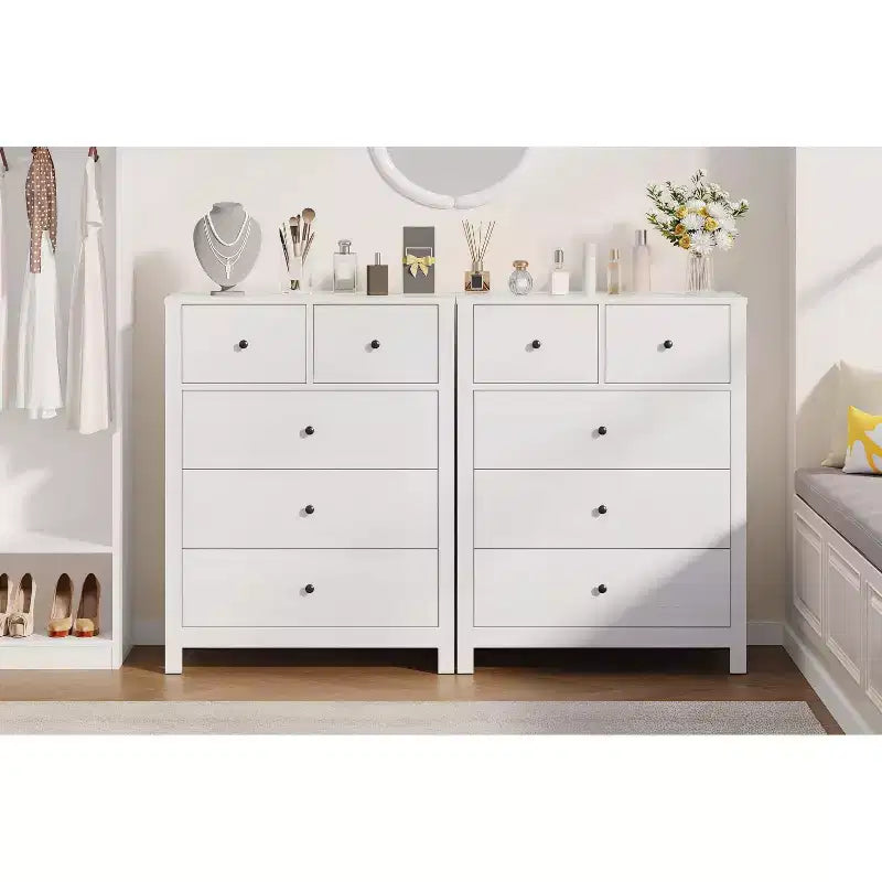 Cómoda de madera de 5 cajones con acabado natural, arcón de almacenamiento moderno para dormitorio, cuarto de bebé y pasillo