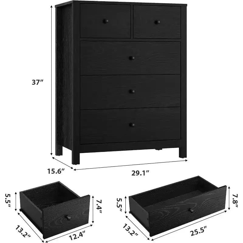Cómoda de madera de 5 cajones con acabado natural, arcón de almacenamiento moderno para dormitorio, cuarto de bebé y pasillo