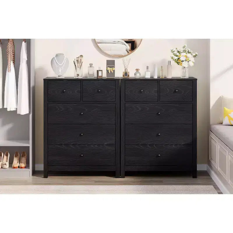 Cómoda de madera de 5 cajones con acabado natural, arcón de almacenamiento moderno para dormitorio, cuarto de bebé y pasillo