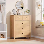 Cómoda de madera de 5 cajones con acabado natural, arcón de almacenamiento moderno para dormitorio, cuarto de bebé y pasillo