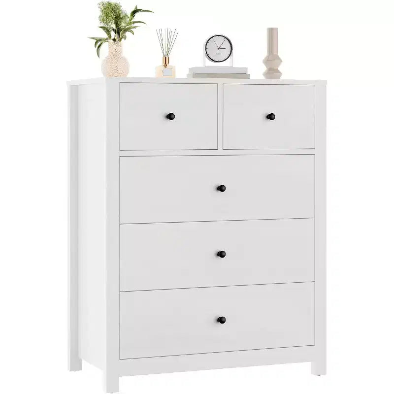 Cómoda de madera de 5 cajones con acabado natural, arcón de almacenamiento moderno para dormitorio, cuarto de bebé y pasillo