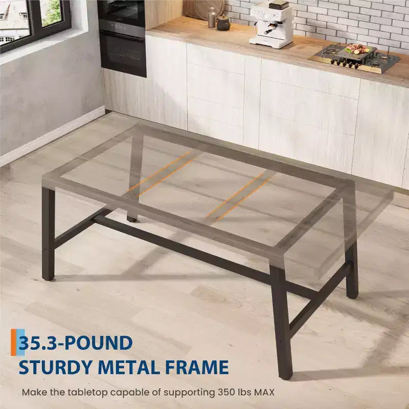 Mesa de comedor rectangular de 70.87 pulgadas para 6-8 personas, mesa de comedor grande y larga con tablero de madera rústica, estructura de metal fuerte, estilo industrial moderno