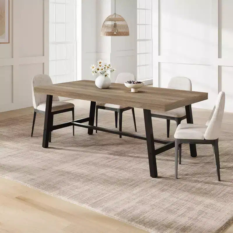 Mesa de comedor rectangular de 70.87 pulgadas para 6-8 personas, mesa de comedor grande y larga con tablero de madera rústica, estructura de metal fuerte, estilo industrial moderno