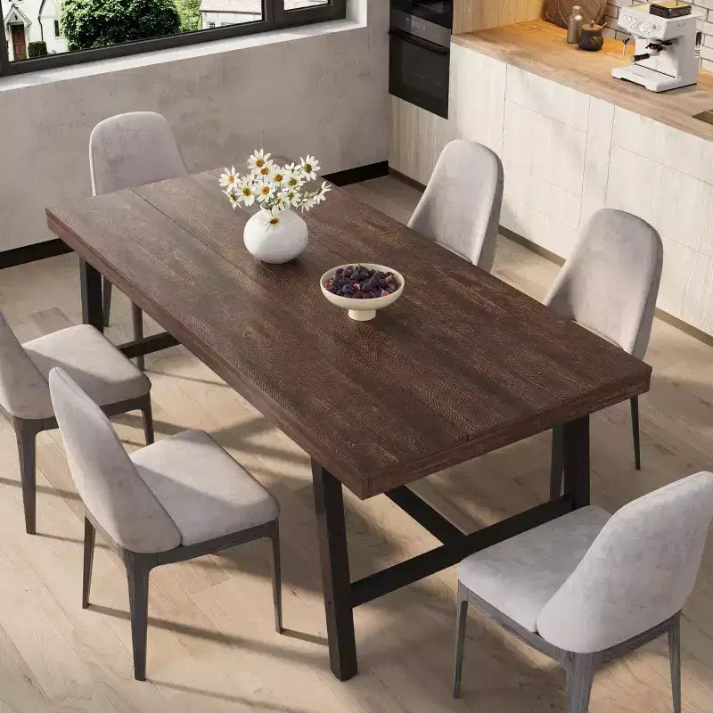 Mesa de comedor rectangular de 70.87 pulgadas para 6-8 personas, mesa de comedor grande y larga con tablero de madera rústica, estructura de metal fuerte, estilo industrial moderno