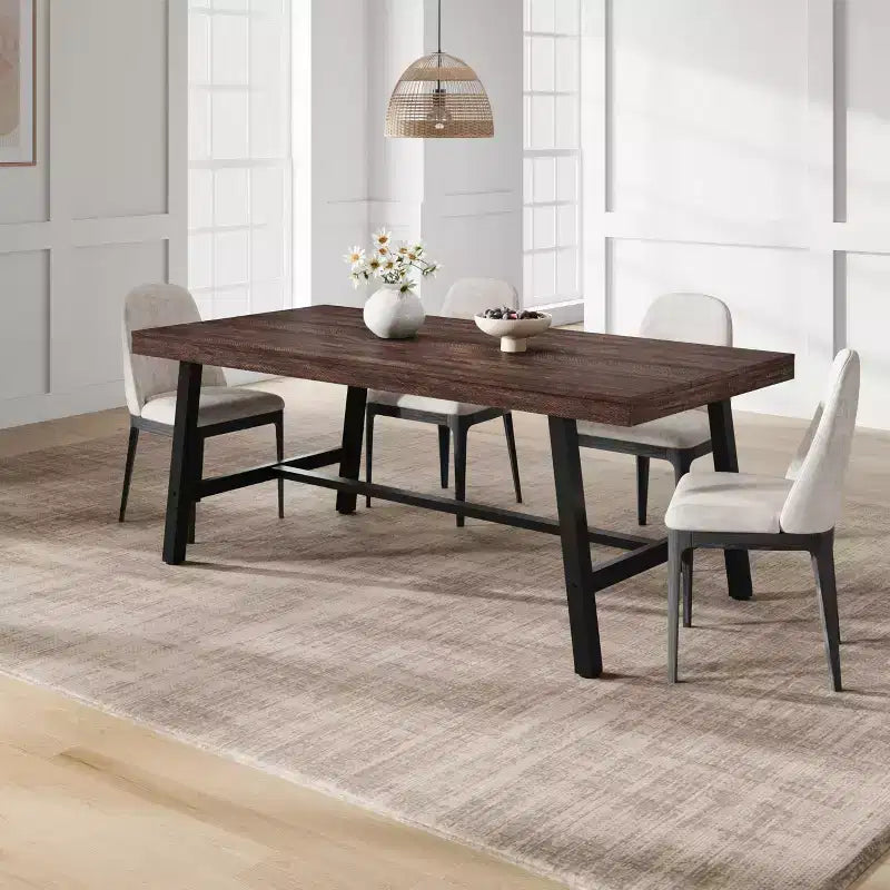 Mesa de comedor rectangular de 70.87 pulgadas para 6-8 personas, mesa de comedor grande y larga con tablero de madera rústica, estructura de metal fuerte, estilo industrial moderno