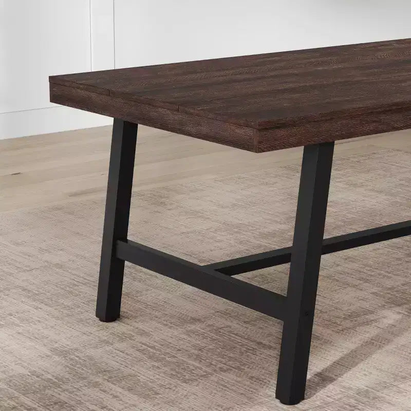 Mesa de comedor rectangular de 70.87 pulgadas para 6-8 personas, mesa de comedor grande y larga con tablero de madera rústica, estructura de metal fuerte, estilo industrial moderno