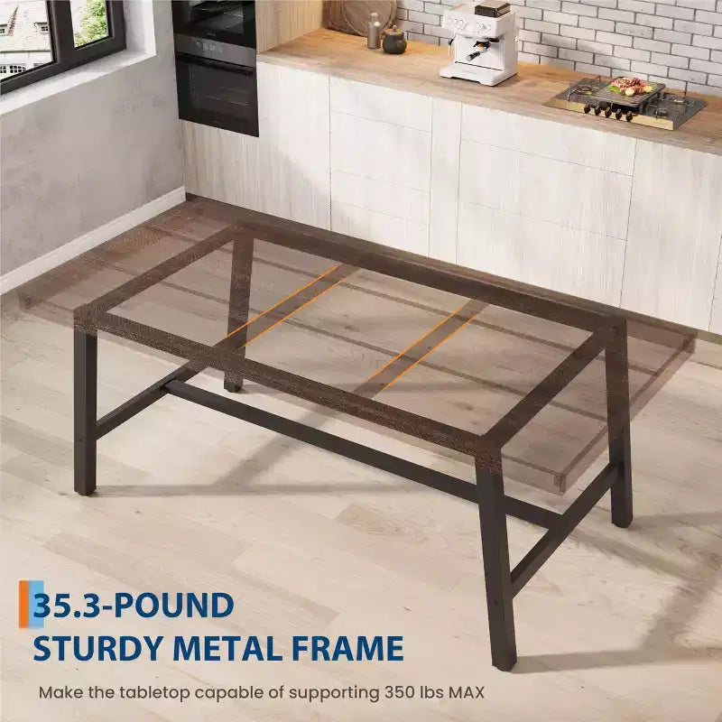 Mesa de comedor rectangular de 70.87 pulgadas para 6-8 personas, mesa de comedor grande y larga con tablero de madera rústica, estructura de metal fuerte, estilo industrial moderno