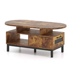 Costway Table basse ovale 47" avec 4 compartiments ouverts et tiroir, 5 pieds de support Marron/Naturel
