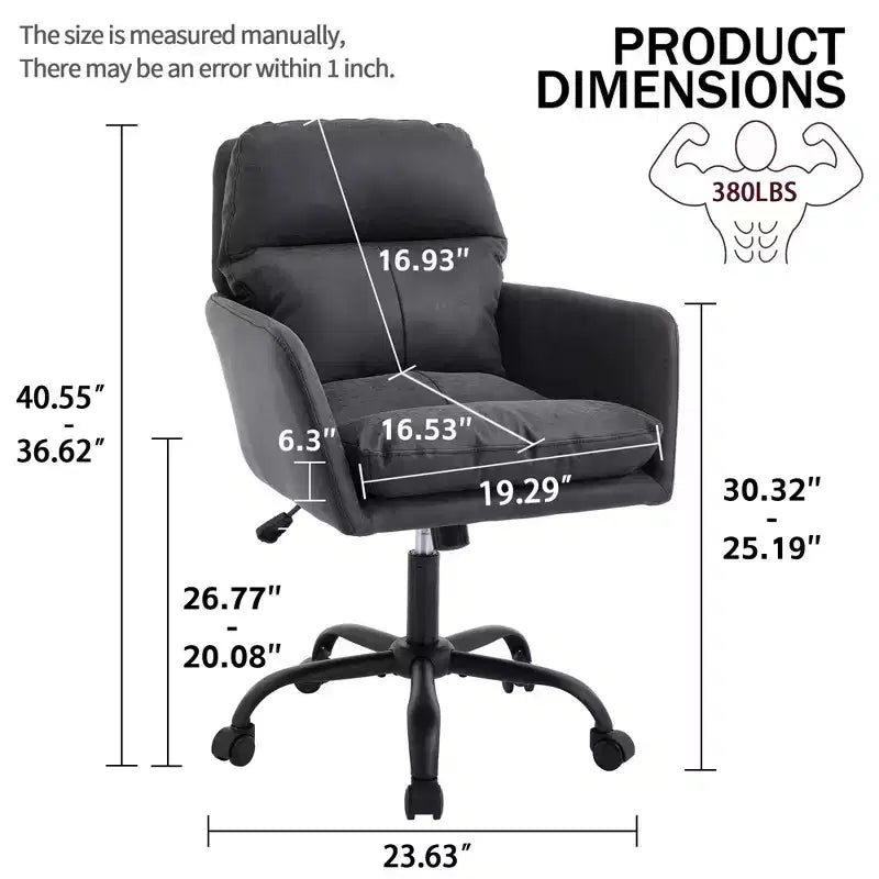 Silla de oficina de cuero sintético de primera calidad con ajuste de altura - Adecuada para usar en oficinas, dormitorios, tocadores y otros entornos interiores