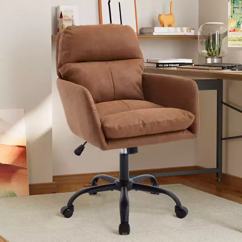 Silla de oficina de cuero sintético de primera calidad con ajuste de altura - Adecuada para usar en oficinas, dormitorios, tocadores y otros entornos interiores