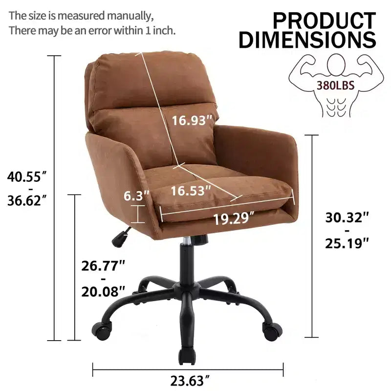 Silla de oficina de cuero sintético de primera calidad con ajuste de altura - Adecuada para usar en oficinas, dormitorios, tocadores y otros entornos interiores