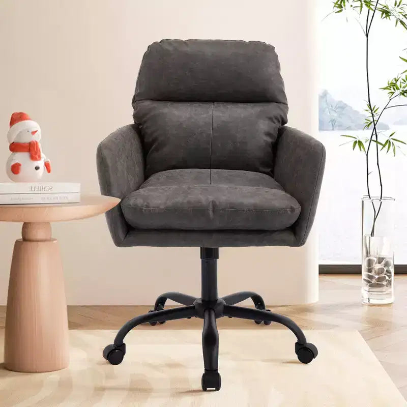 Silla de oficina de cuero sintético de primera calidad con ajuste de altura - Adecuada para usar en oficinas, dormitorios, tocadores y otros entornos interiores
