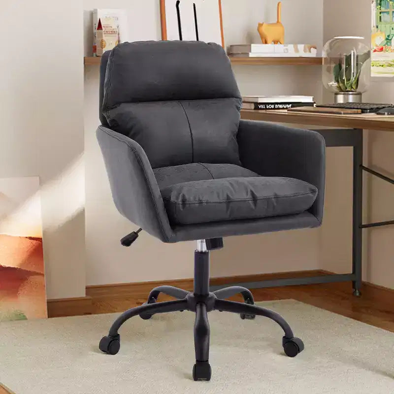 Silla de oficina de cuero sintético de primera calidad con ajuste de altura - Adecuada para usar en oficinas, dormitorios, tocadores y otros entornos interiores