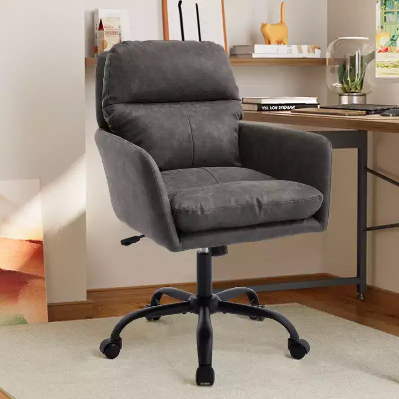 Silla de oficina de cuero sintético de primera calidad con ajuste de altura - Adecuada para usar en oficinas, dormitorios, tocadores y otros entornos interiores