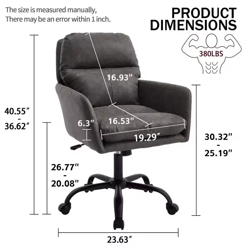 Silla de oficina de cuero sintético de primera calidad con ajuste de altura - Adecuada para usar en oficinas, dormitorios, tocadores y otros entornos interiores