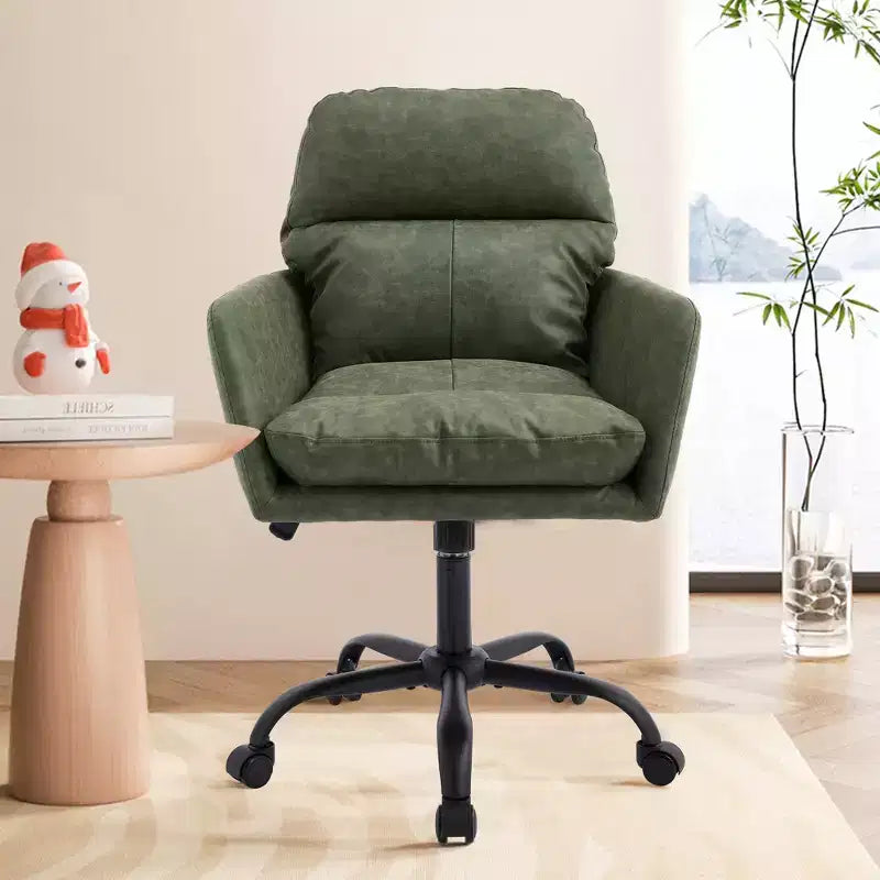 Silla de oficina de cuero sintético de primera calidad con ajuste de altura - Adecuada para usar en oficinas, dormitorios, tocadores y otros entornos interiores