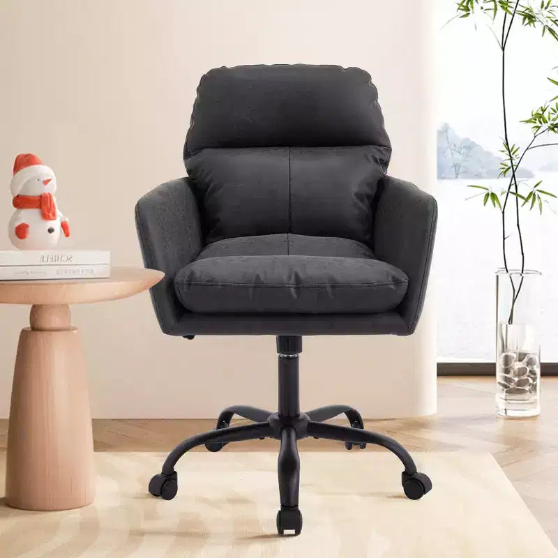 Silla de oficina de cuero sintético de primera calidad con ajuste de altura - Adecuada para usar en oficinas, dormitorios, tocadores y otros entornos interiores