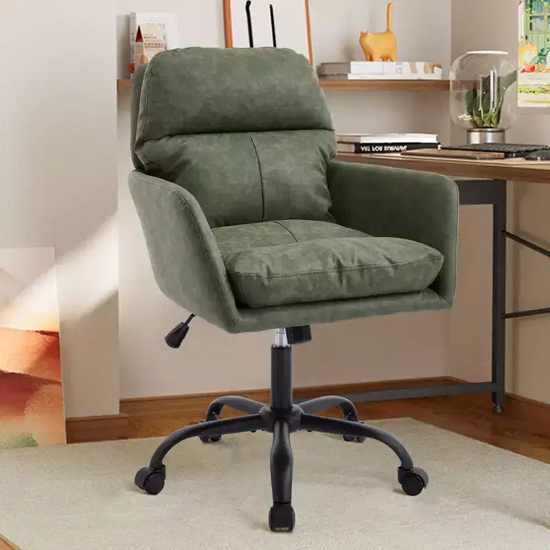 Silla de oficina de cuero sintético de primera calidad con ajuste de altura - Adecuada para usar en oficinas, dormitorios, tocadores y otros entornos interiores